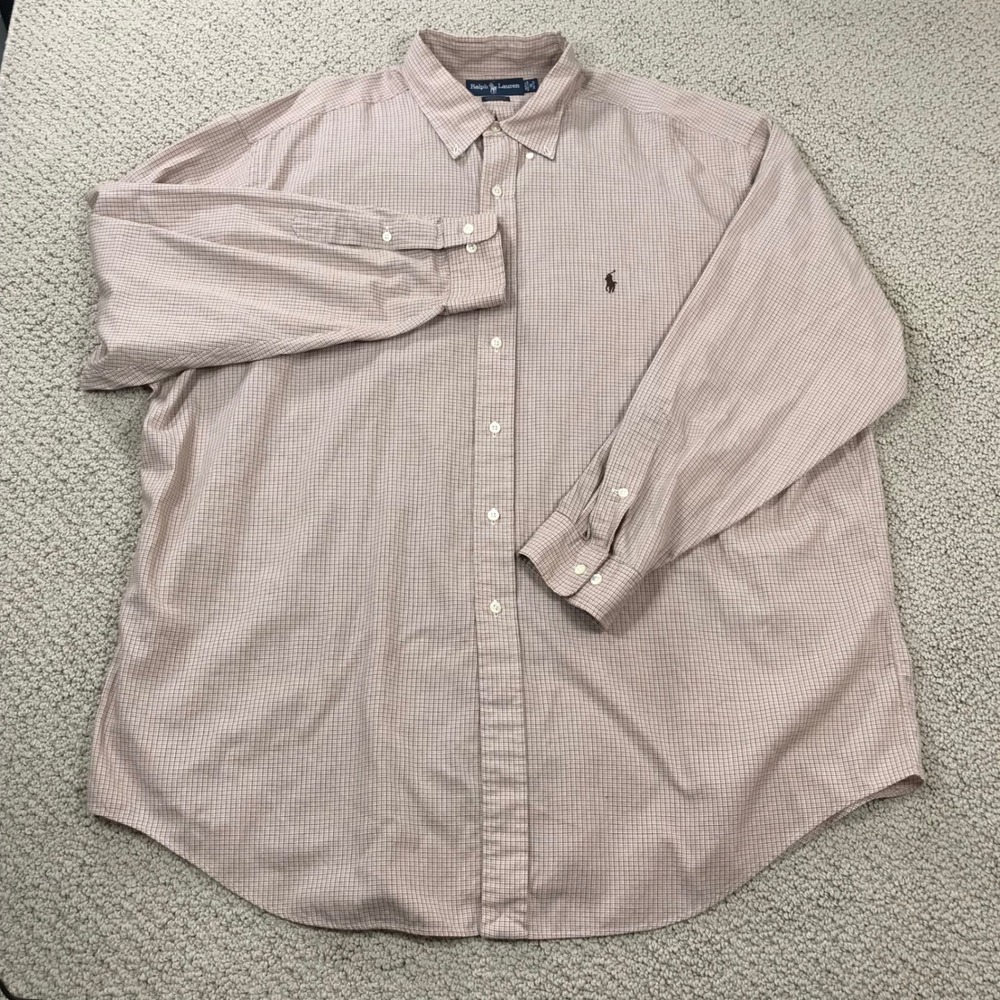 Ralph Lauren Yarmouth Mens 18 34/35 Tan Micro Check Cotton Button Down Shirt - Picture 2 of 7